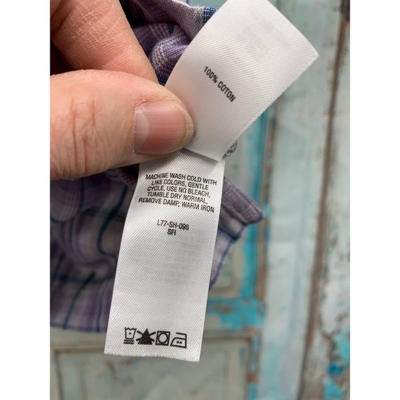 Cabela Womans Button Down with Pockets Short Sleeve  Large Purple | Blue Plaid - Picture 5 of 8